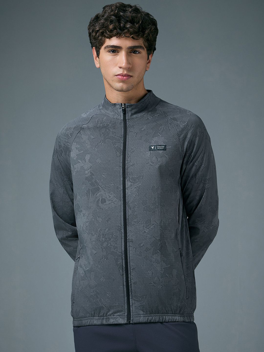 Technosport Men Mock Collar Abstract Printed Lightweight Sporty Jacket With TS FLEXI