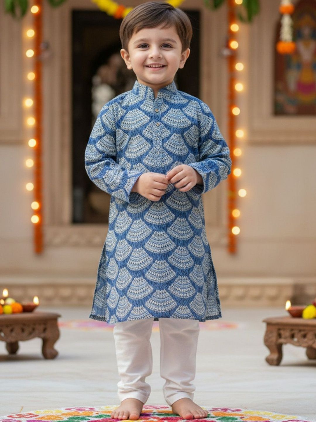 Sangria Boys Bandhani Printed Regular Pure Cotton Kurta with Pyjamas