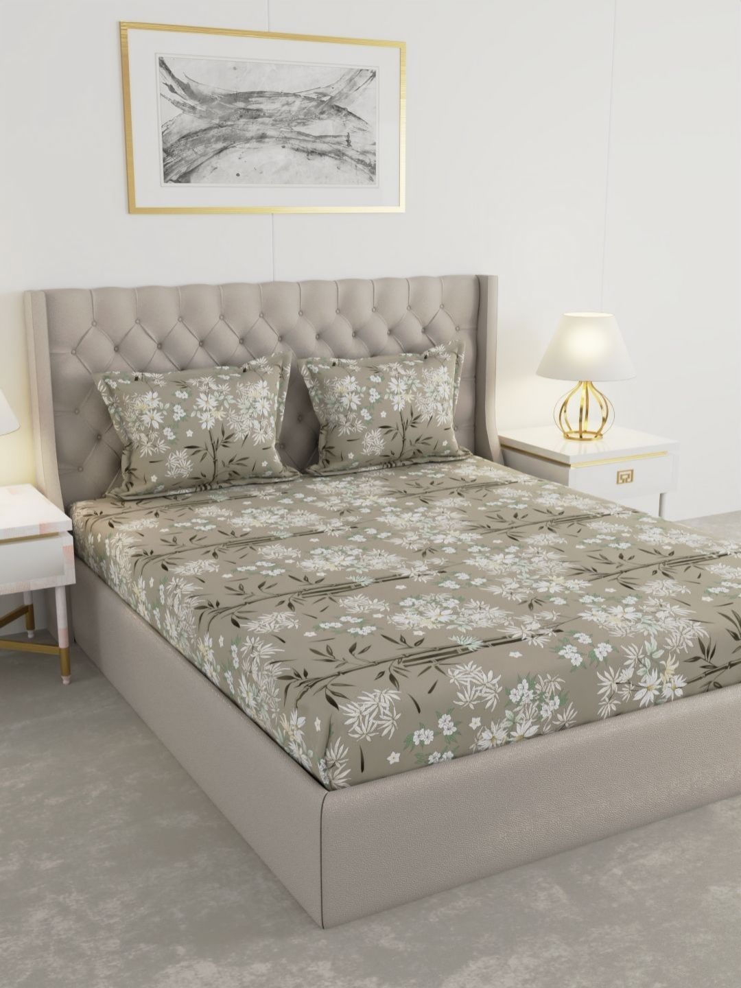 Raymond Home Raymond Home Grey & White Floral 100 TC Queen Bedsheet Set 2.25 m x 2.50 m