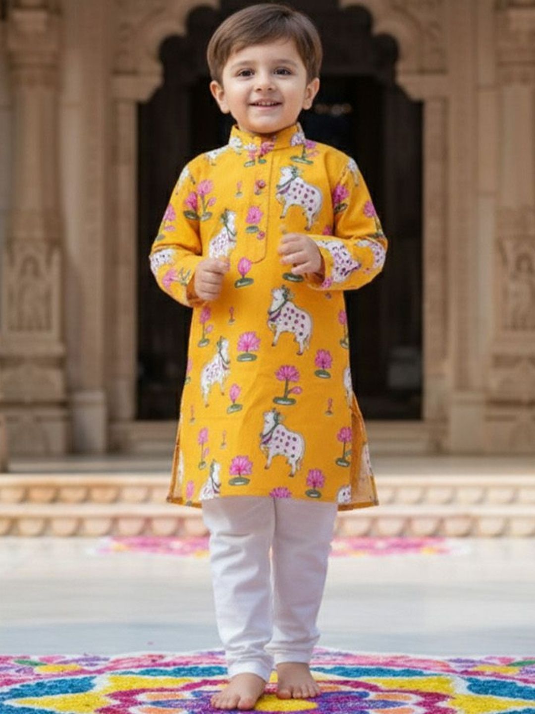 Sangria Boys Bandhani Printed Regular Pure Cotton Kurta Set