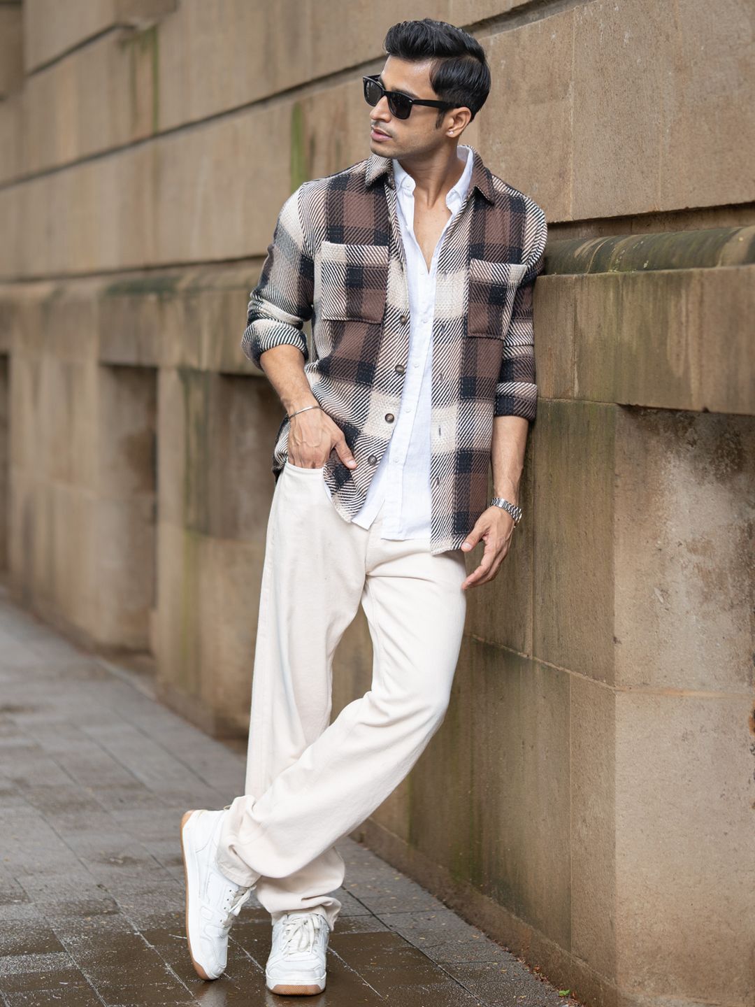 Powerlook SS25 Twill Tartan Checked Spread Collar Casual Shirt