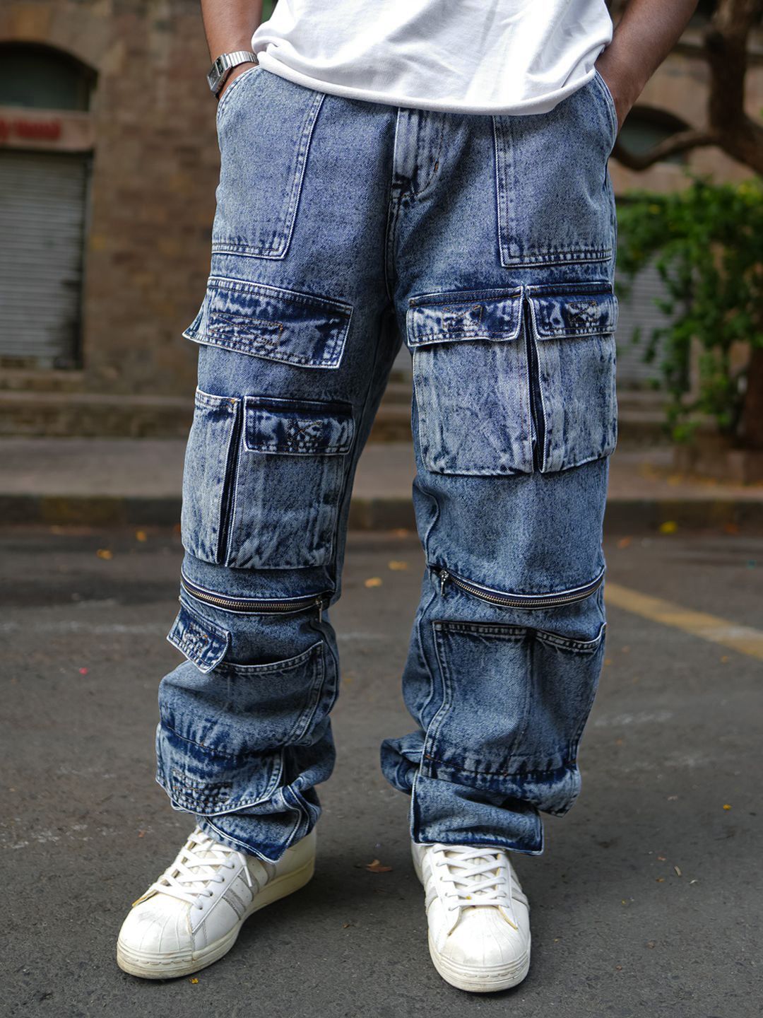 Buy Powerlook Men Loose Baggy Fit Pure Cotton Denim Cargos