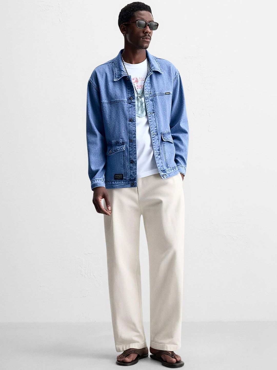 Mast & Harbour Men Spread Collar Solid Denim Jacket