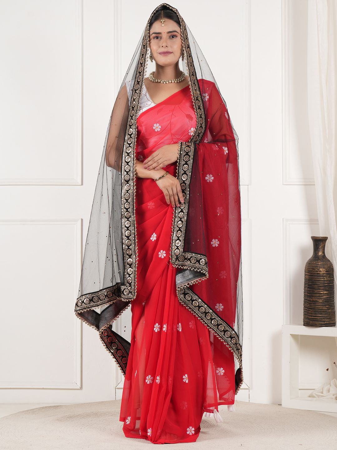 A R SILK DUPATTA HUB Embroidered Net Dupatta With Beads and Stones