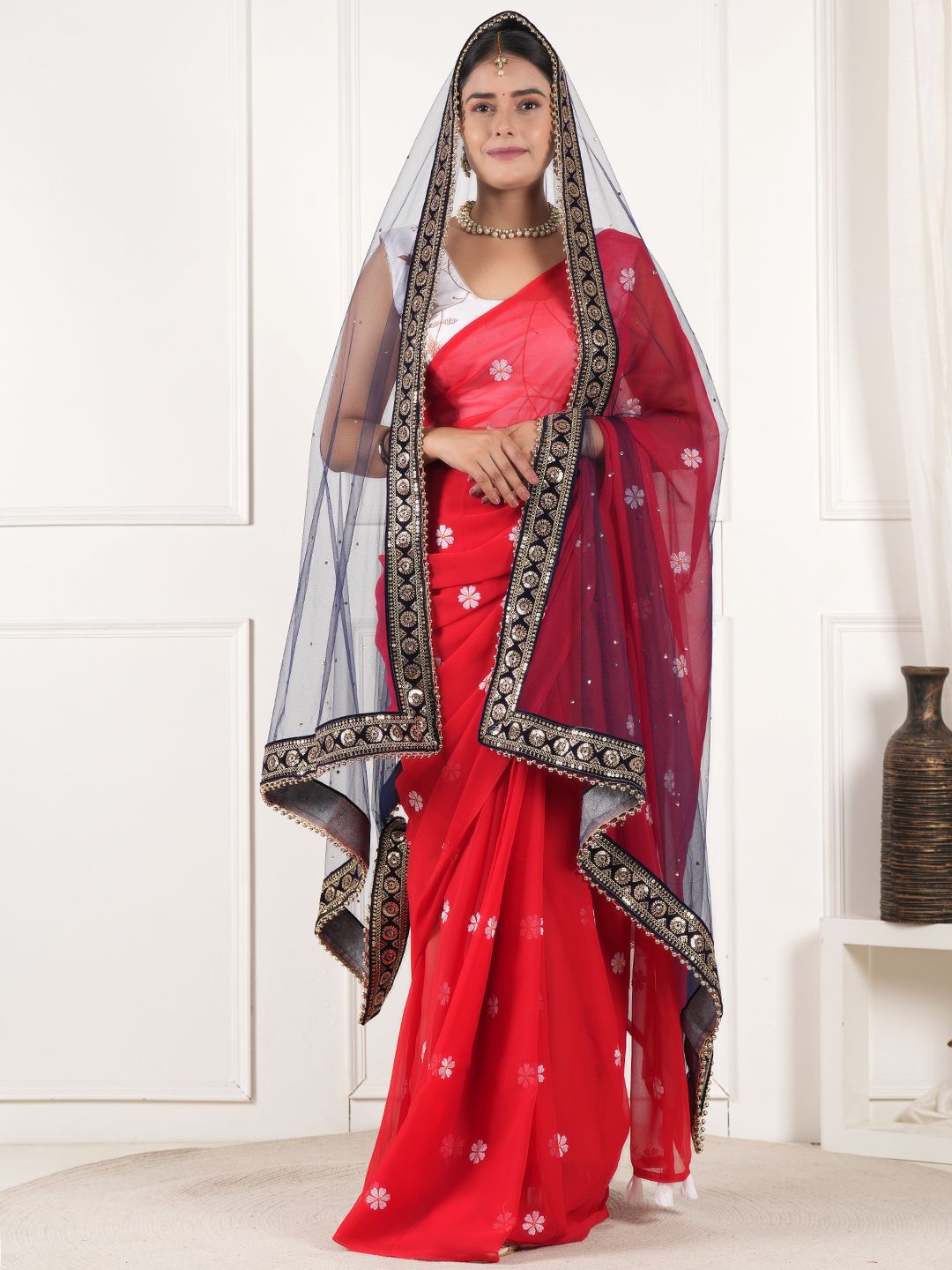 A R SILK DUPATTA HUB Embroidered Net Dupatta With Beads and Stones