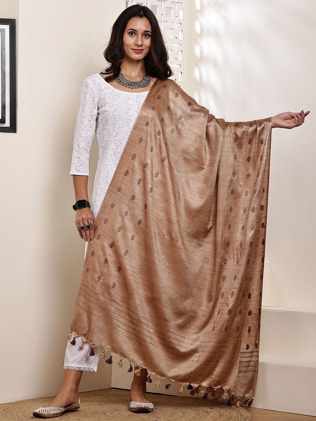Bunkraft Geometric Woven Design Cotton Silk Dupatta
