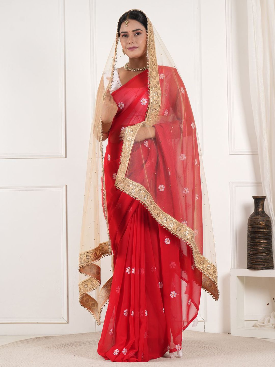 A R SILK DUPATTA HUB Embroidered Net Dupatta With Beads and Stones