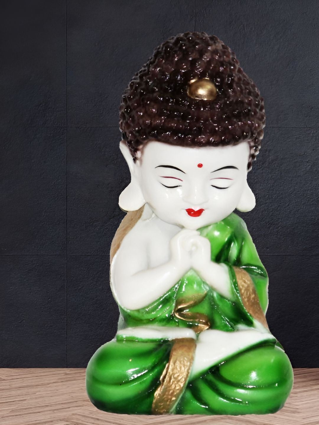 MISS PEACH Gold-Toned And Green Buddha Idol Showpiece