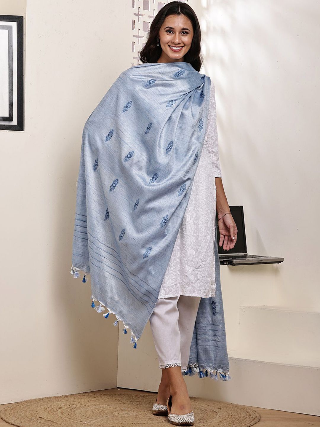 Bunkraft Ethnic Motifs Woven Design Cotton Silk Dupatta