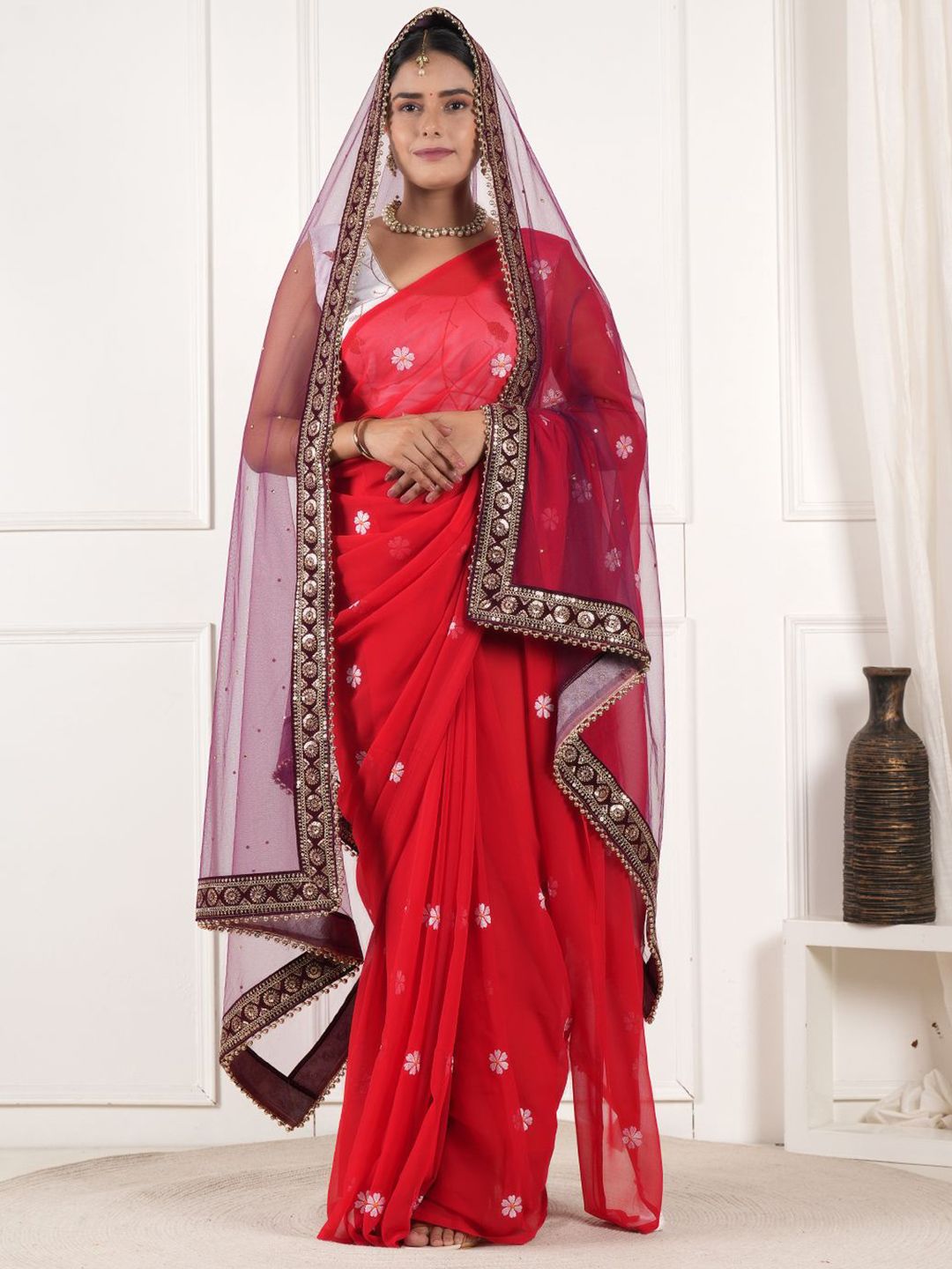 A R SILK DUPATTA HUB Embroidered Net Dupatta With Beads and Stones