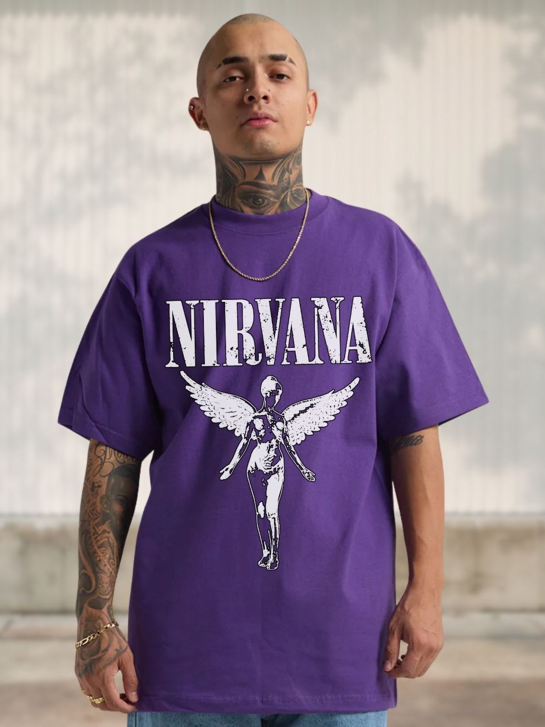 Cool Plus Men Nirvana Graphic Printed Round Neck Cotton Oversized T-shirt