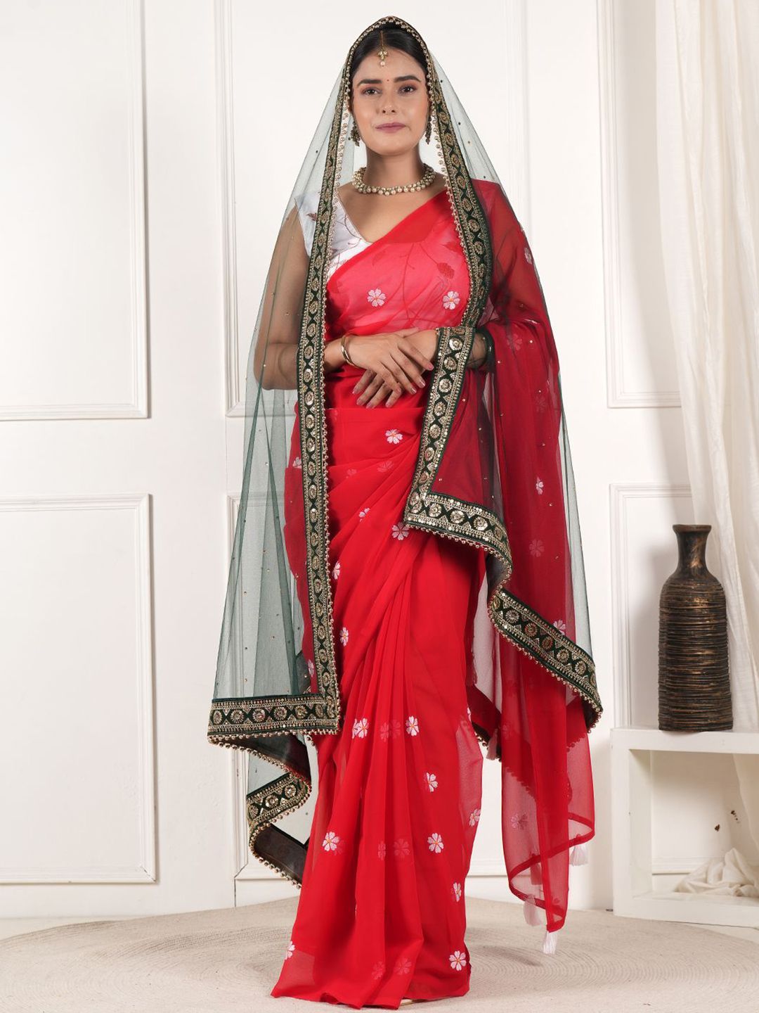 A R SILK DUPATTA HUB Embroidered Net Dupatta With Beads and Stones