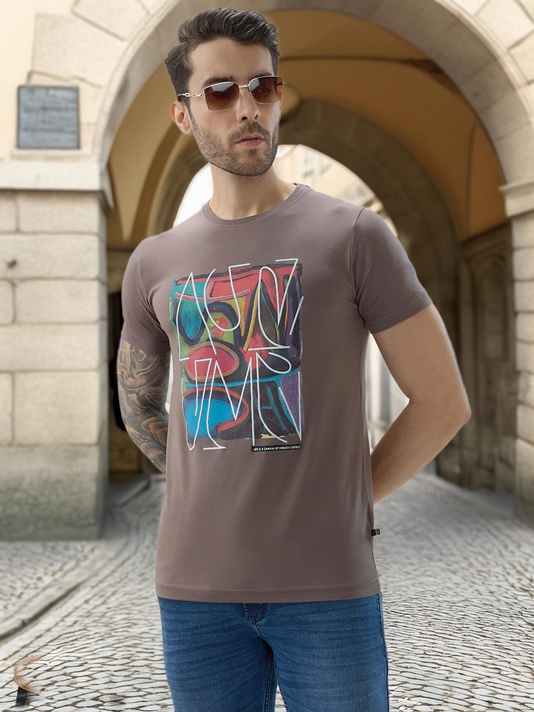 Status Quo Men Graphic Printed Round Neck Cotton T-shirt