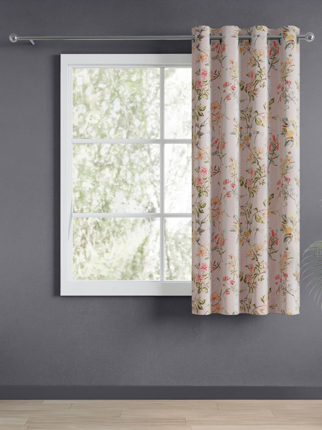 haus & kinder haus & kinder White & Pink Floral Black Out Window Curtain