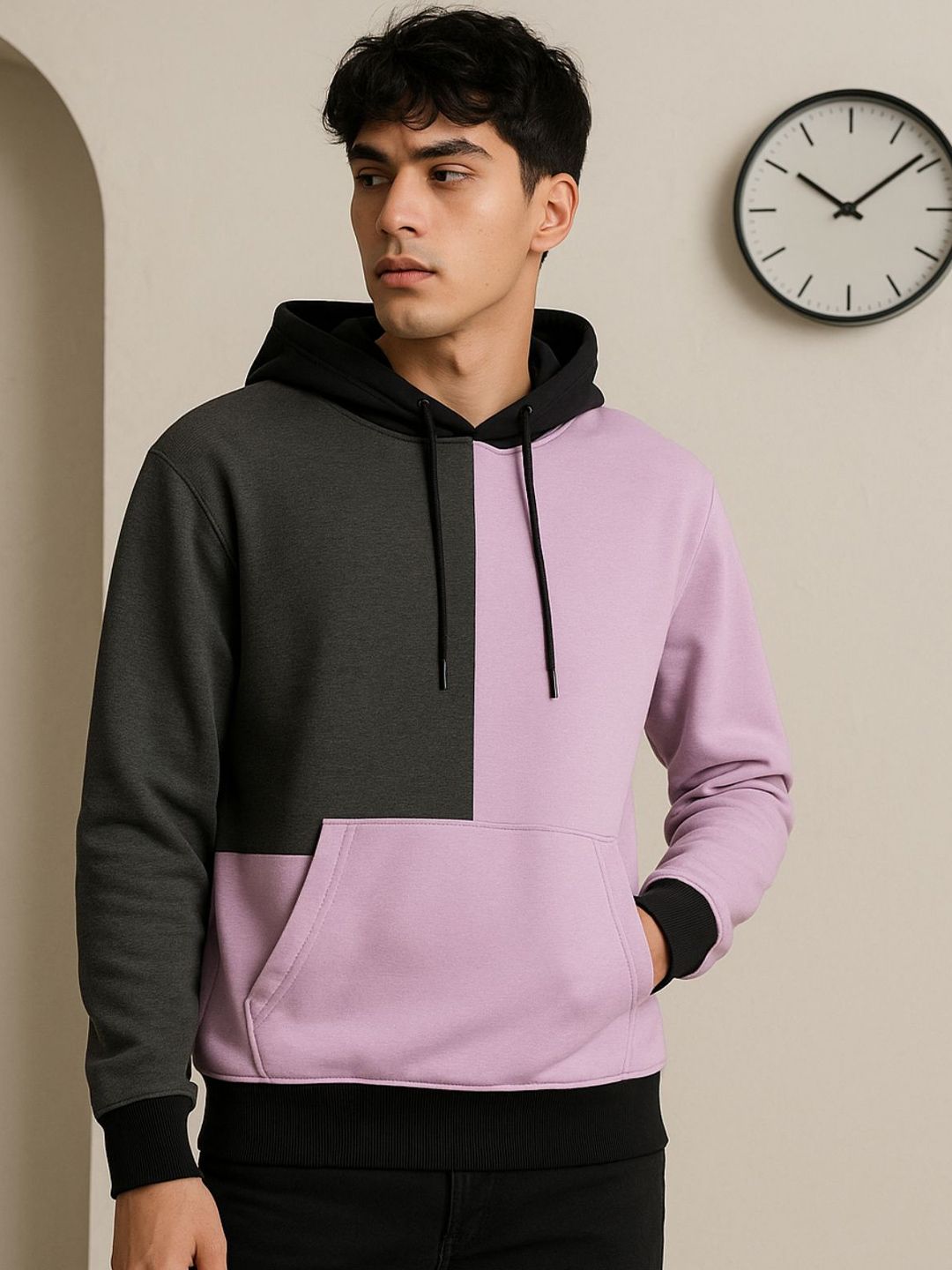 Mast & Harbour Men Colourblocked Hooded Pullover Sweatshirt