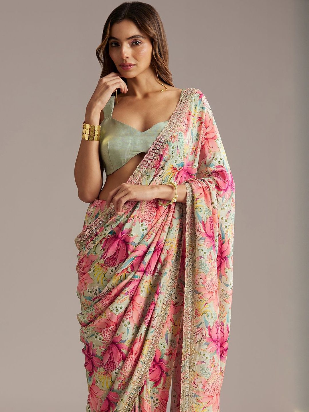 KALKI Fashion KALKI Fashion Floral Print Embellished Beads And Stones Saree