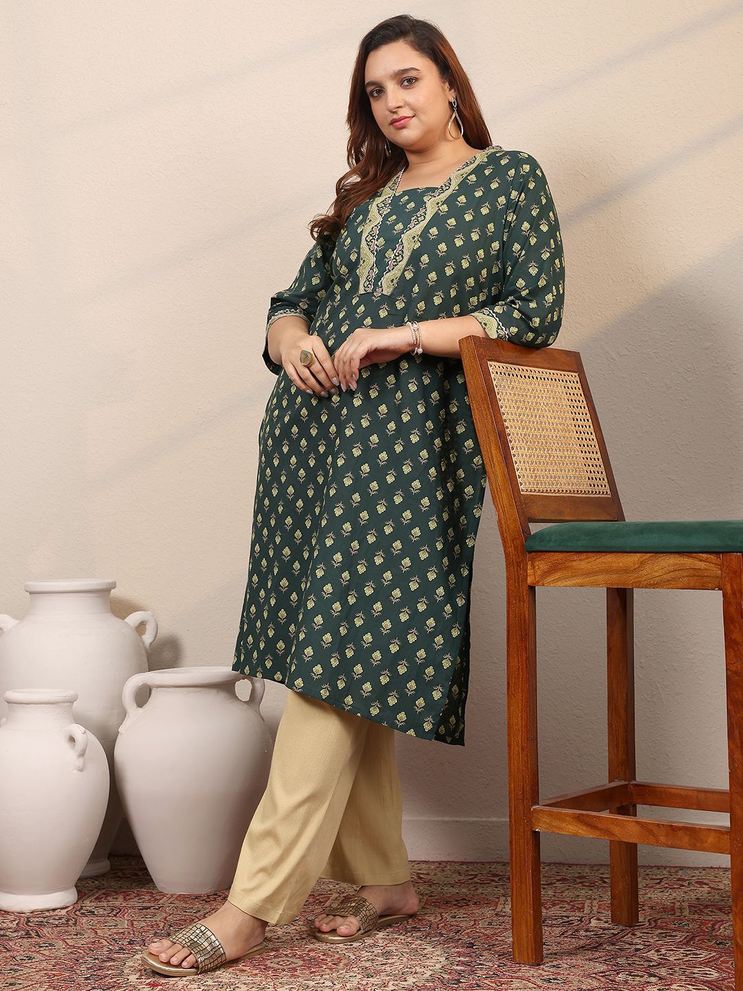 Extra Love By Libas Plus Size Ethnic Motifs Printed Gotta Patti Kurta