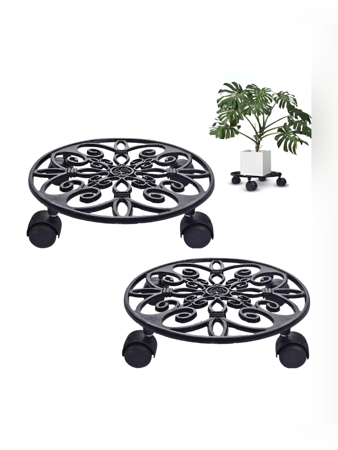 ecofynd Black 2 Piecess Metal Planters