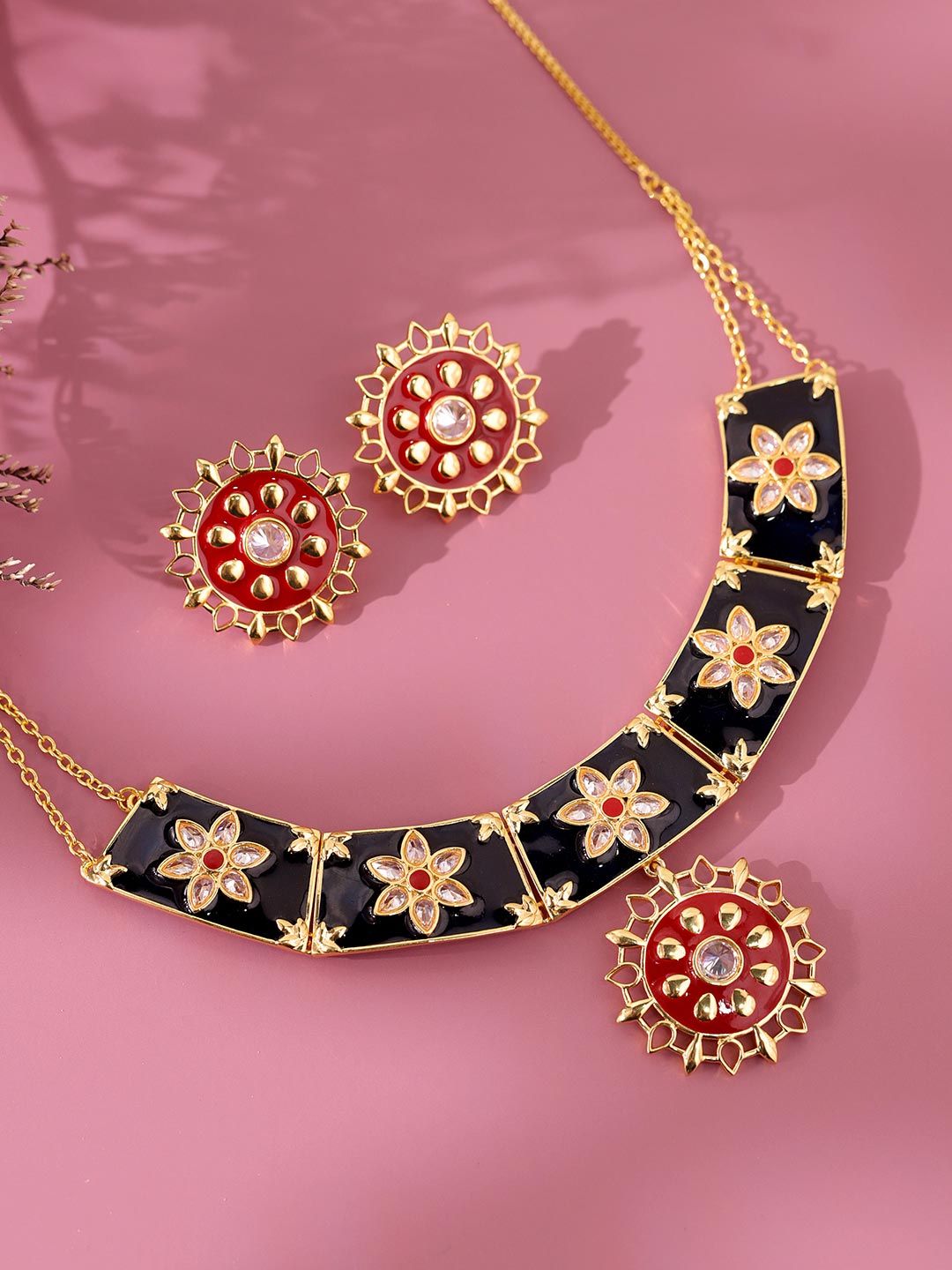 Gold-Plated Jewellery Set Gota Patti Rajsi Phool Necklace Set