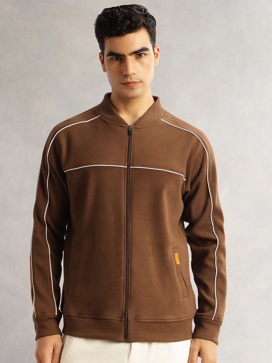 Thomas Scott Men Mandarin Collar Solid Bomber Jacket