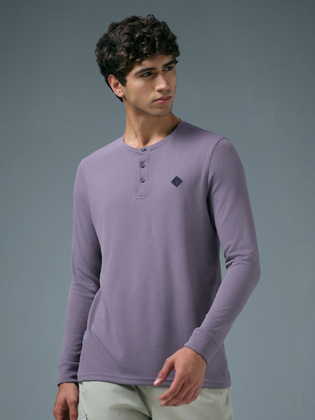 Technosport Men Anti Static Self Design Henley Neck Slim Fit T-shirt