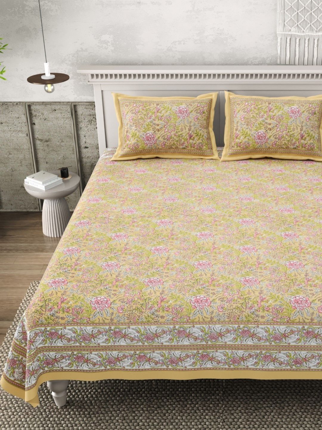 Plarsh Comfort Sunny Bloom 240 TC Pure Cotton King Size Bedsheet with 2 Pillow Covers