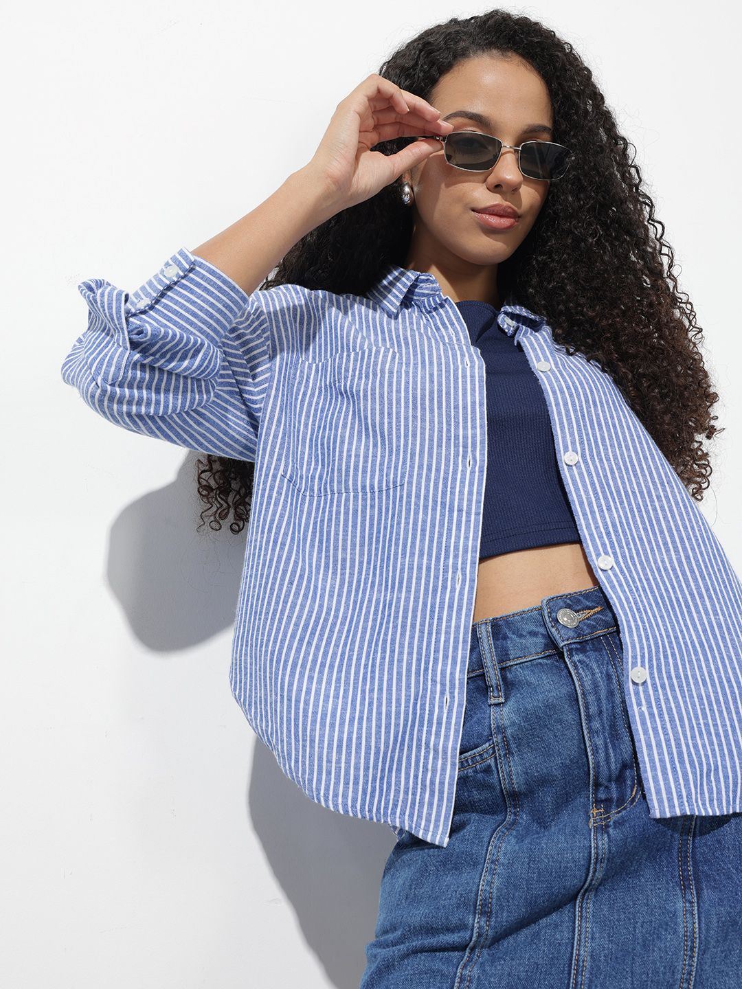 Roadster The Roadster Life Co. Striped Drop-Shoulder Sleeves Relaxed Fit Casual Shirt