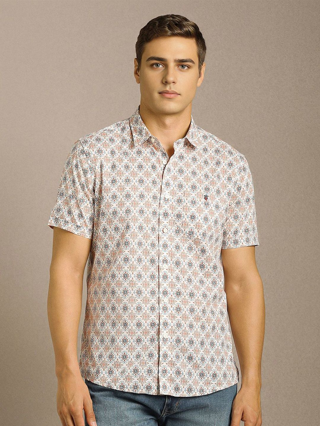 Louis Philippe Jeans Men Slim Fit Ethnic Motifs Printed Spread Collar Cotton Casual Shirt
