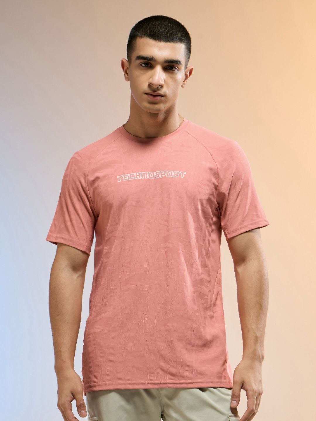 Technosport Men Anti Static Self Design Round Neck Slim Fit T-shirt