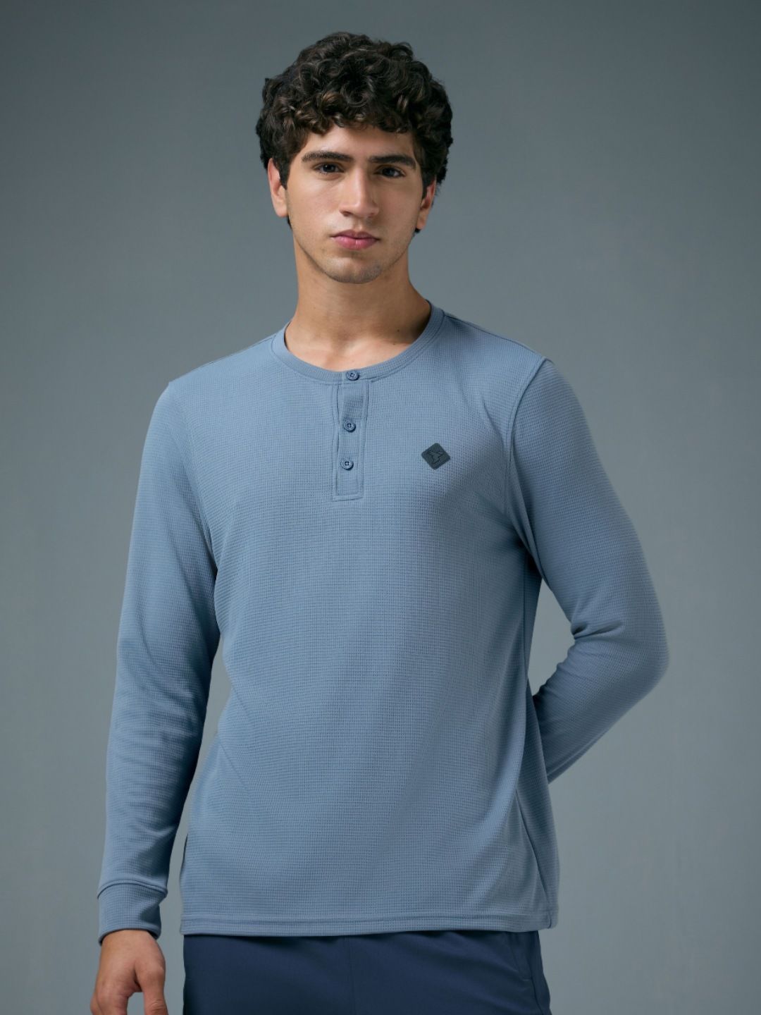 Technosport Men Anti Static Self Design Henley Neck Slim Fit T-shirt