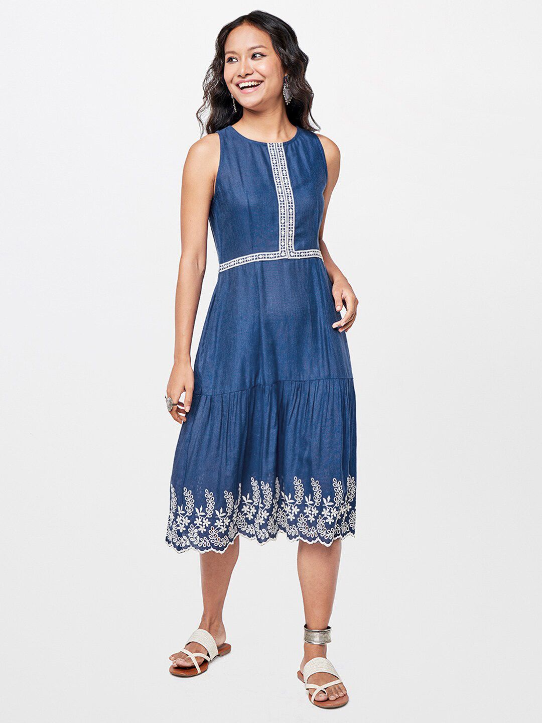 global desi blue maxi dress Blue Floral V-Neck Ruffle Maxi Dress