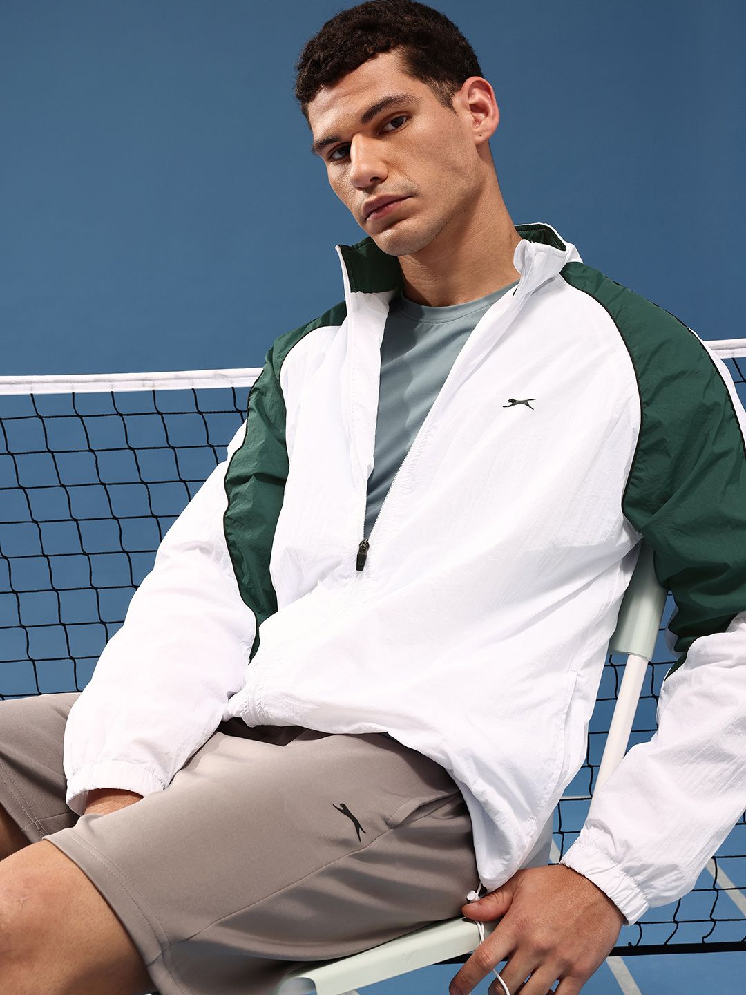 Slazenger Colourblocked Mock Collar Athleisure Sporty Oversized Jacket