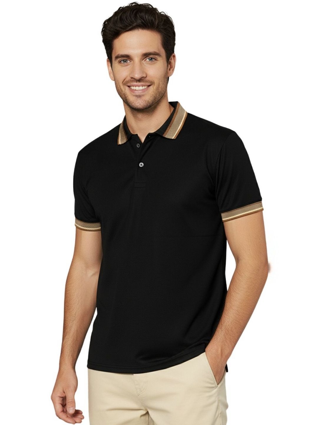 Leotude Solid Polo Collar Cotton T-shirt