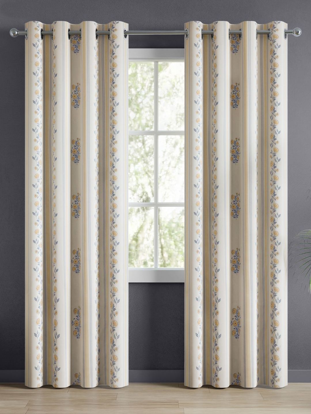 haus & kinder haus & kinder Yellow & White Floral Room Darkening Pure Cotton Door Curtains