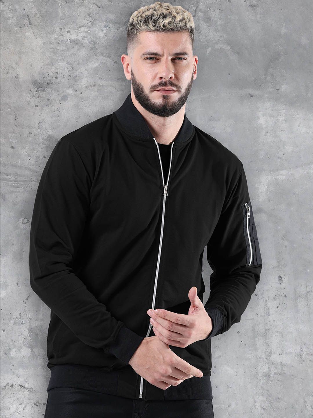 fanideaz Men Mandarin Collar Solid Bomber Jacket