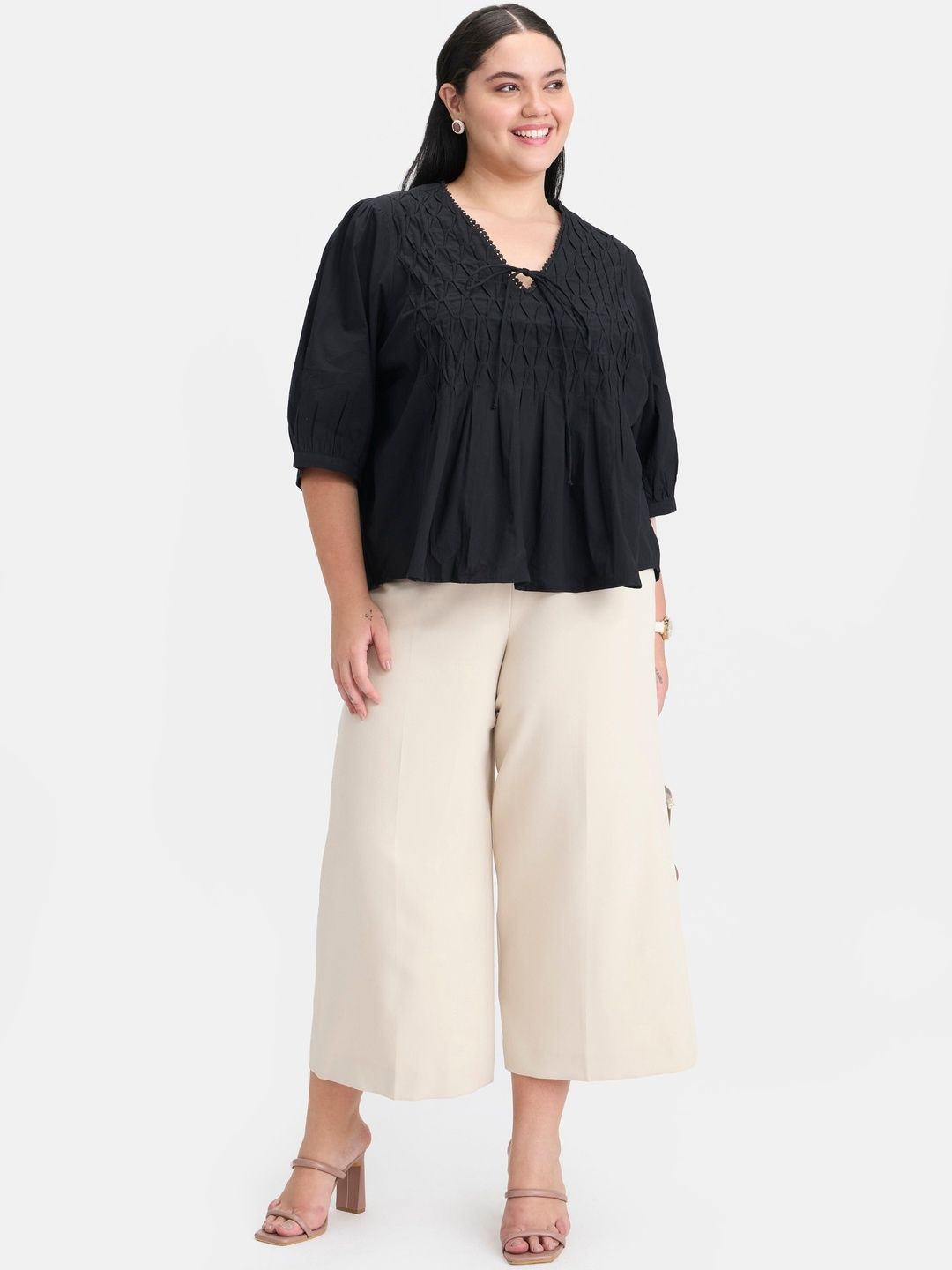 Plus Size Puff Sleeve Top Virgio Women Plus Size Puff Sleeve Cotton Crop Top
