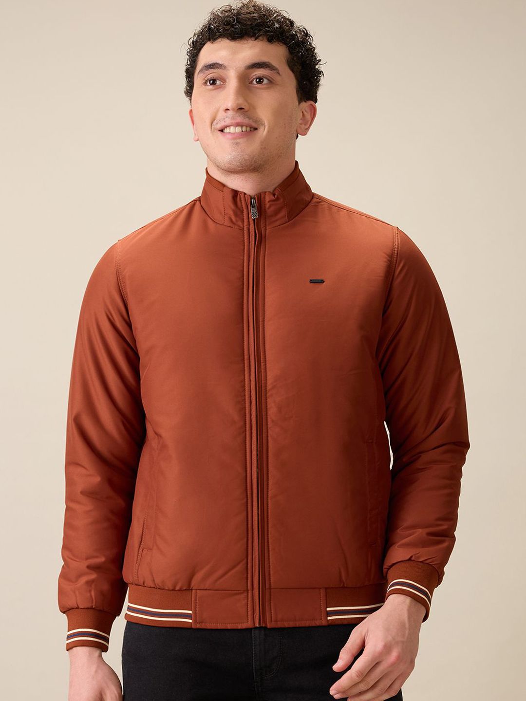 Parx Men Mock Collar Solid Bomber Jacket