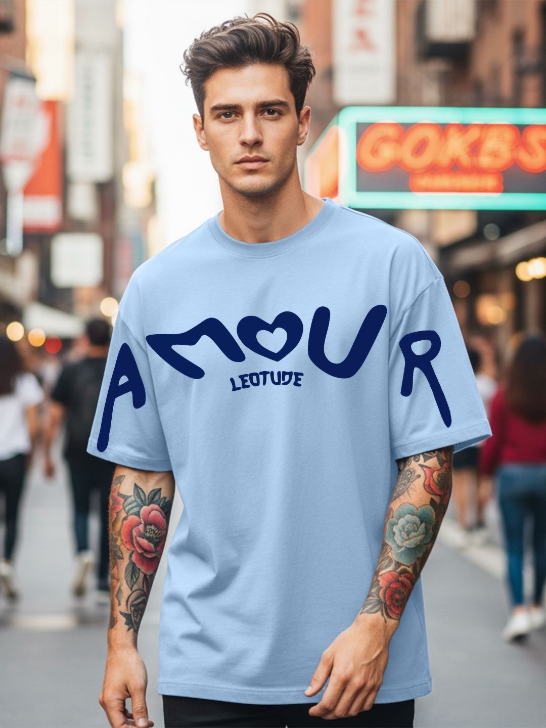 Leotude Men Typography Printed Round Neck Cotton Oversized T-shirt