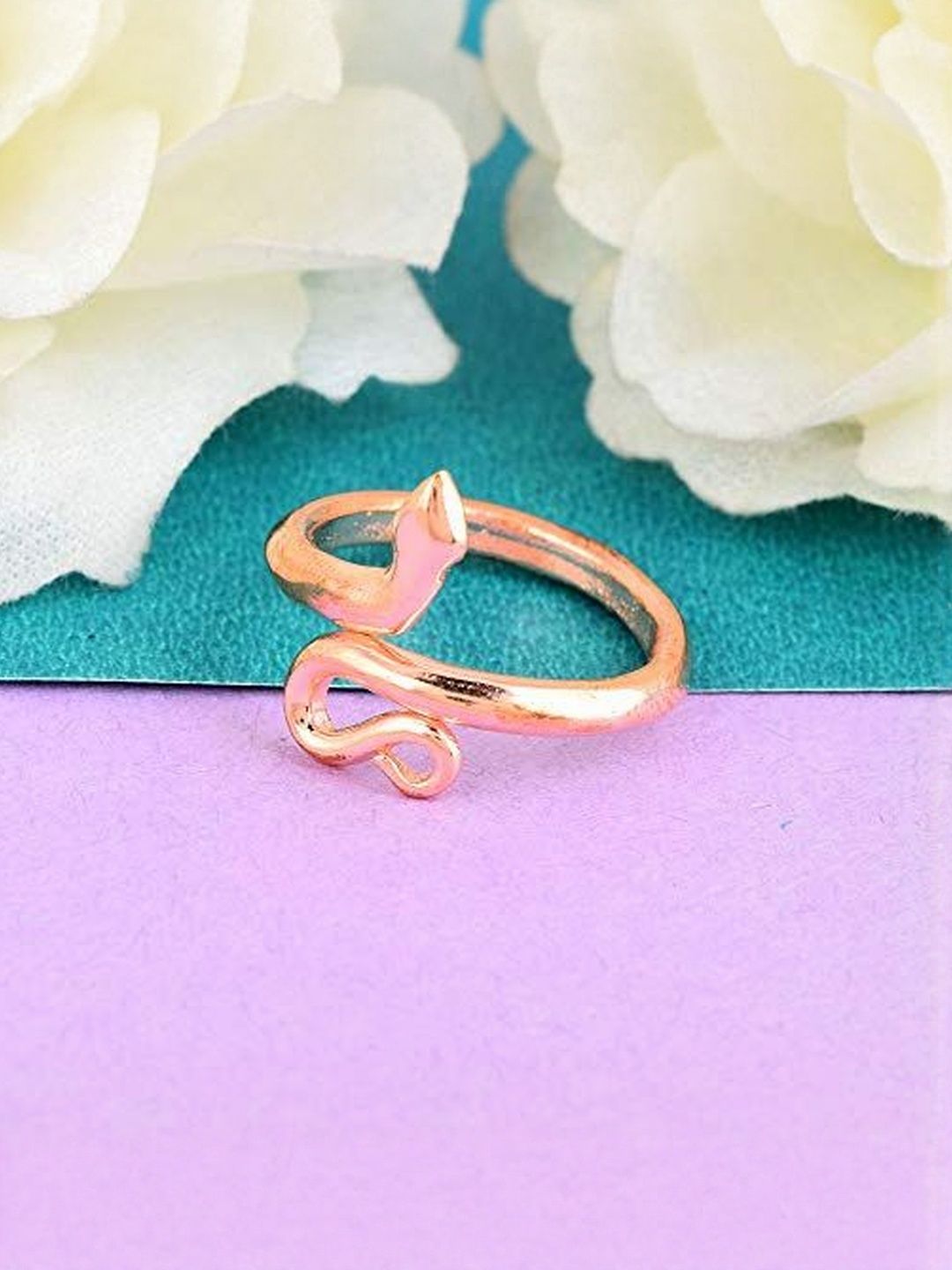 DZINETRENDZ Brass Metal Copper Finish Nagdevta Snake Adjustable Finger Ring