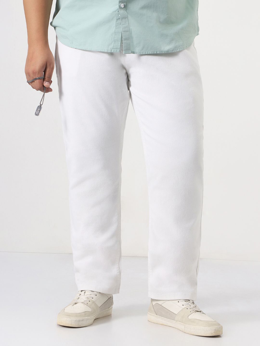 Urbano Plus Men Plus Size White Straight Fit Washed Stretchable Jeans