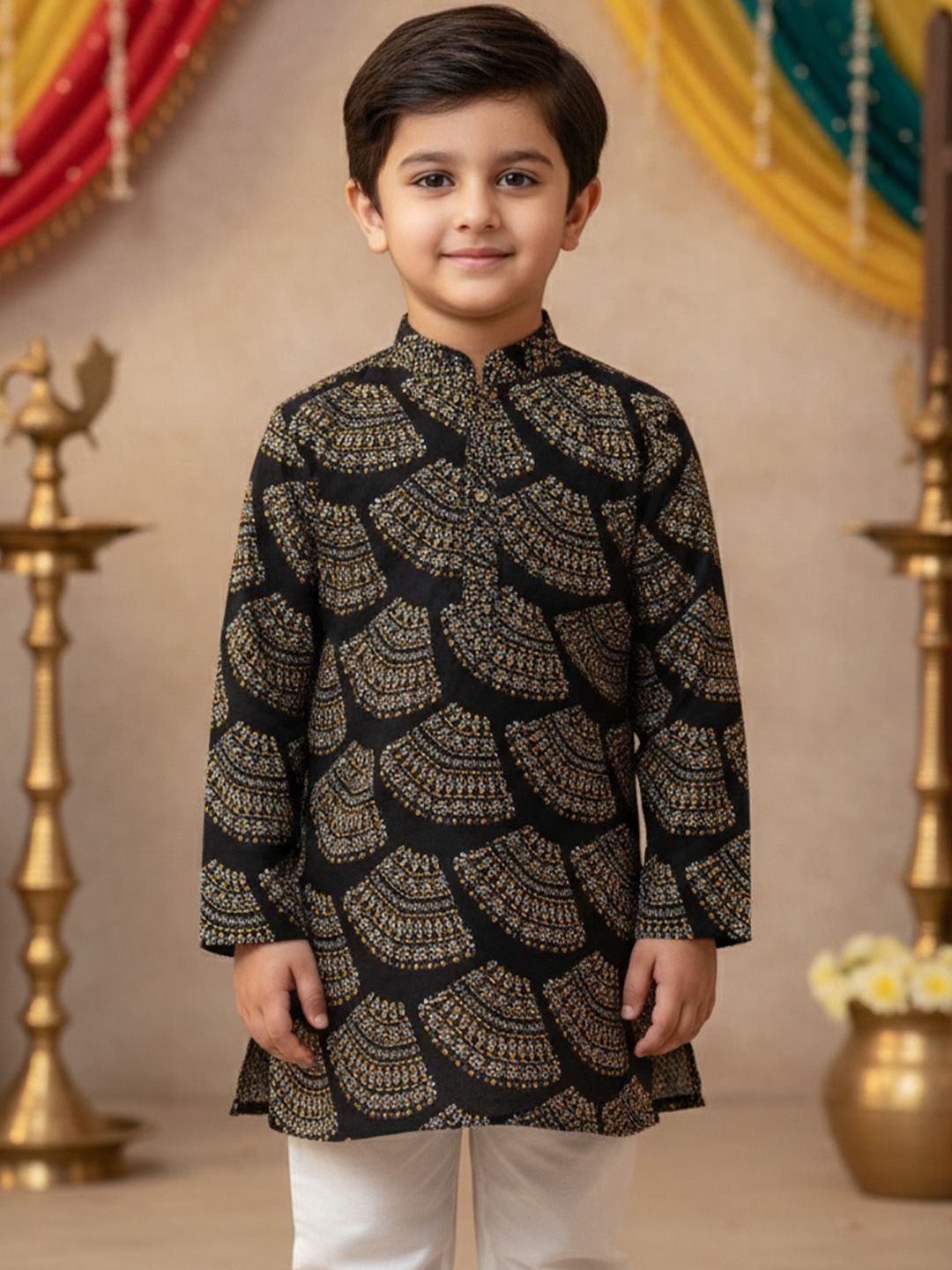 Sangria Boys Bandhani Printed Regular Pure Cotton Kurta with Pyjamas