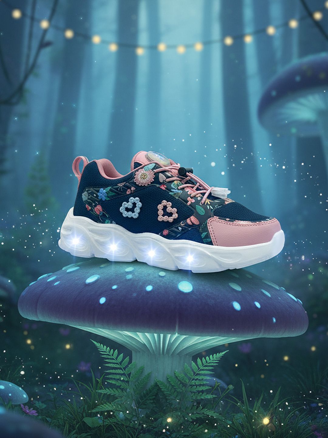 Hopits Girls Printed Round Toe Lace-Ups LED Light-Up Sneakers