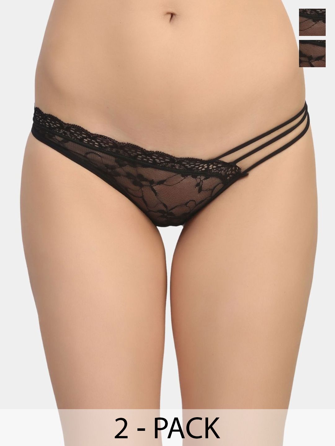 Muquam Women Pack Of 2 Self Designed Low-Rise Thong Briefs