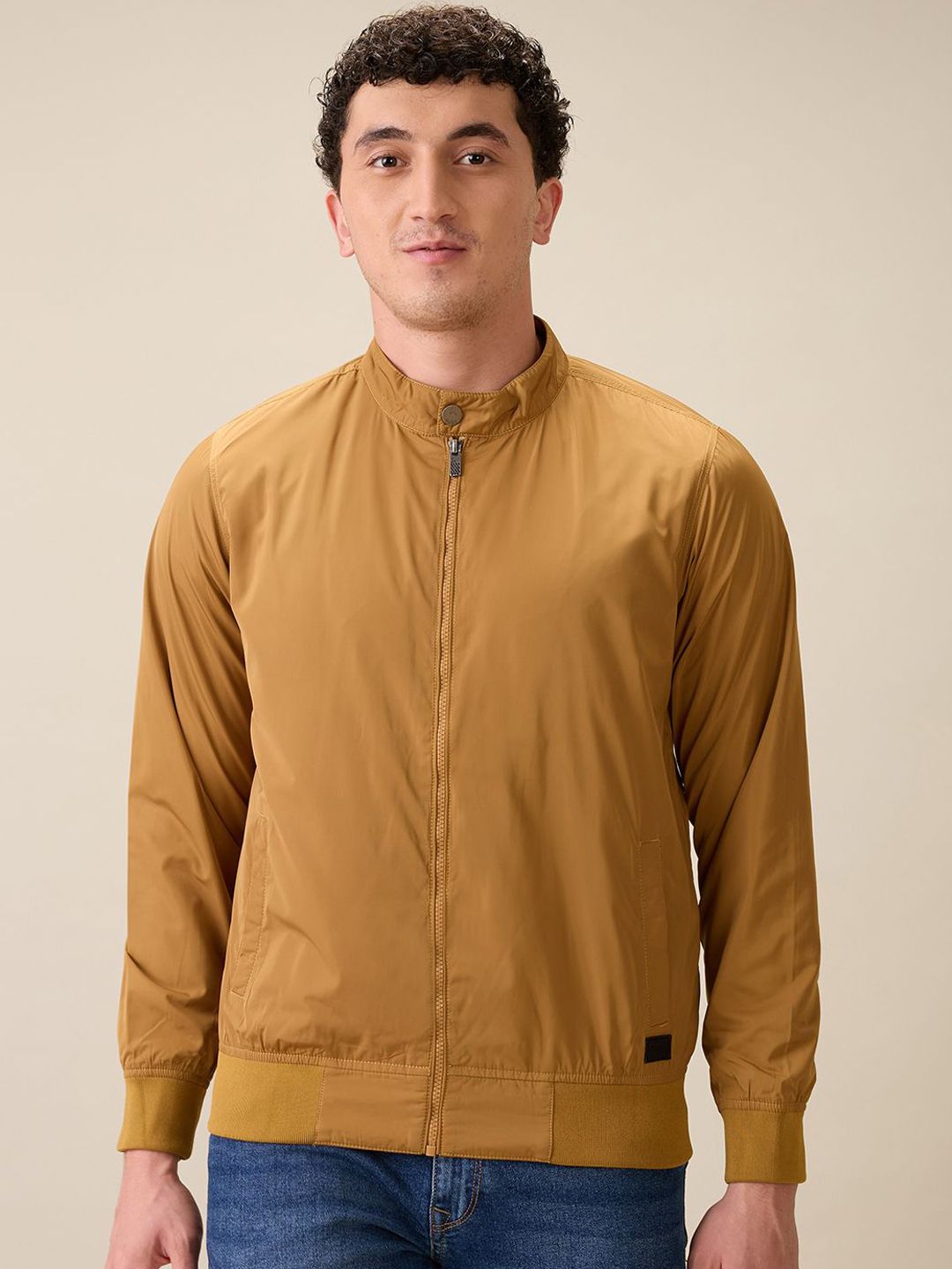 Parx Men Stand Collar Solid Bomber Jacket