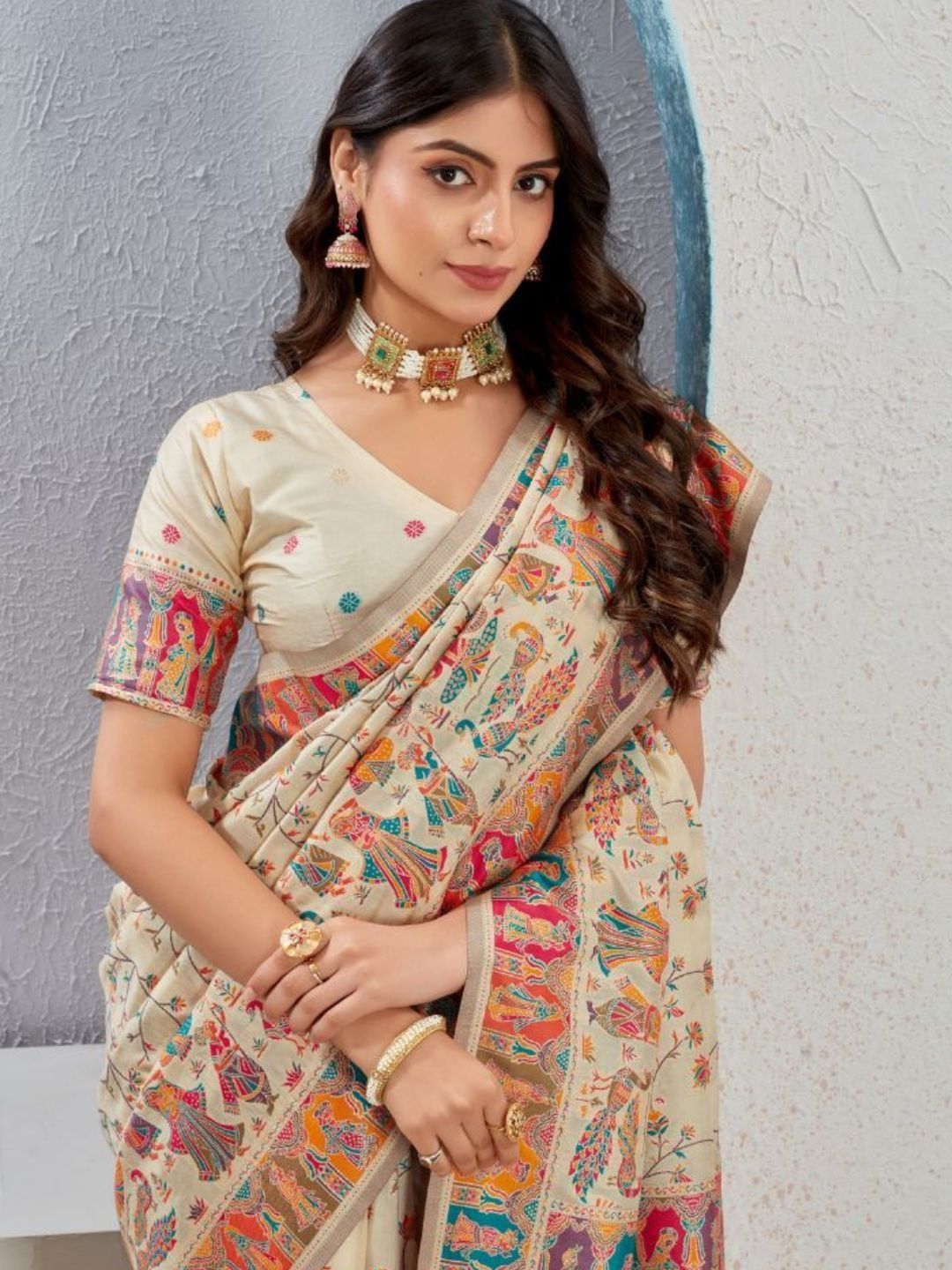 KALINI Ethnic Motifs Embroidered Banarasi Saree With Blouse Piece