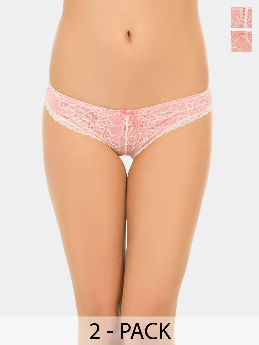 Muquam Women Pack Of 2 Lace Self Design Bikini Briefs