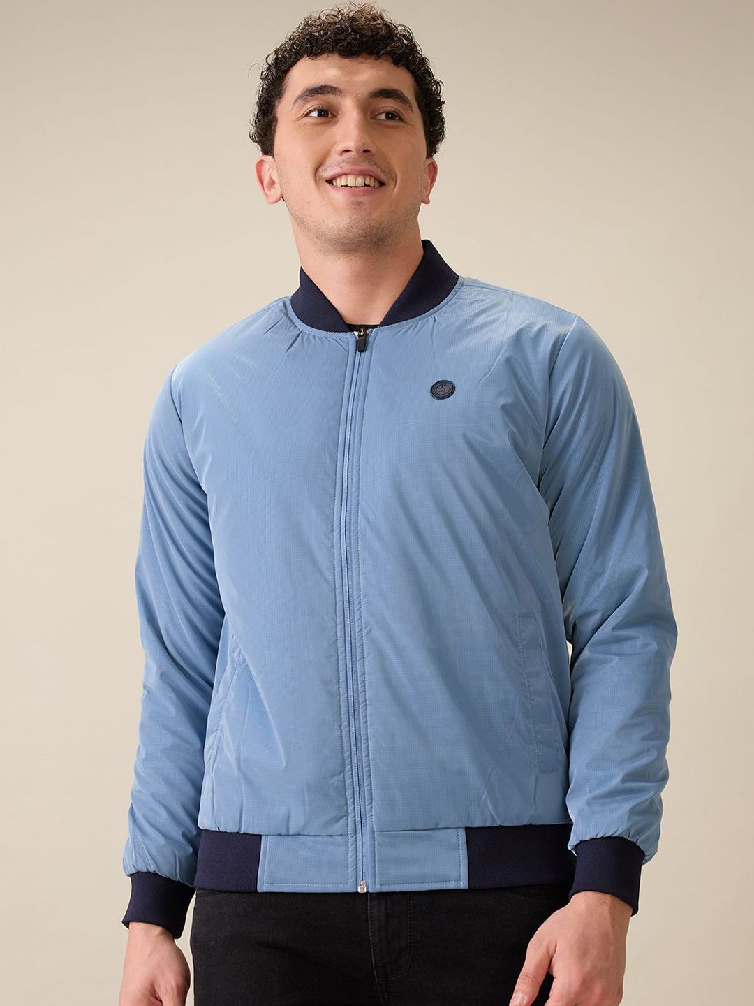 Parx Men Stand Collar Solid Bomber Jacket