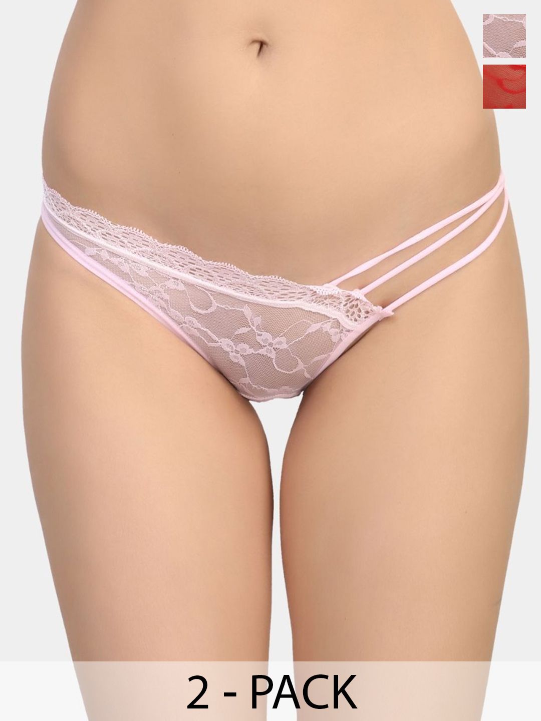 Muquam Pack Of 2 Lace Self-Design Low-Rise Thongs Briefs