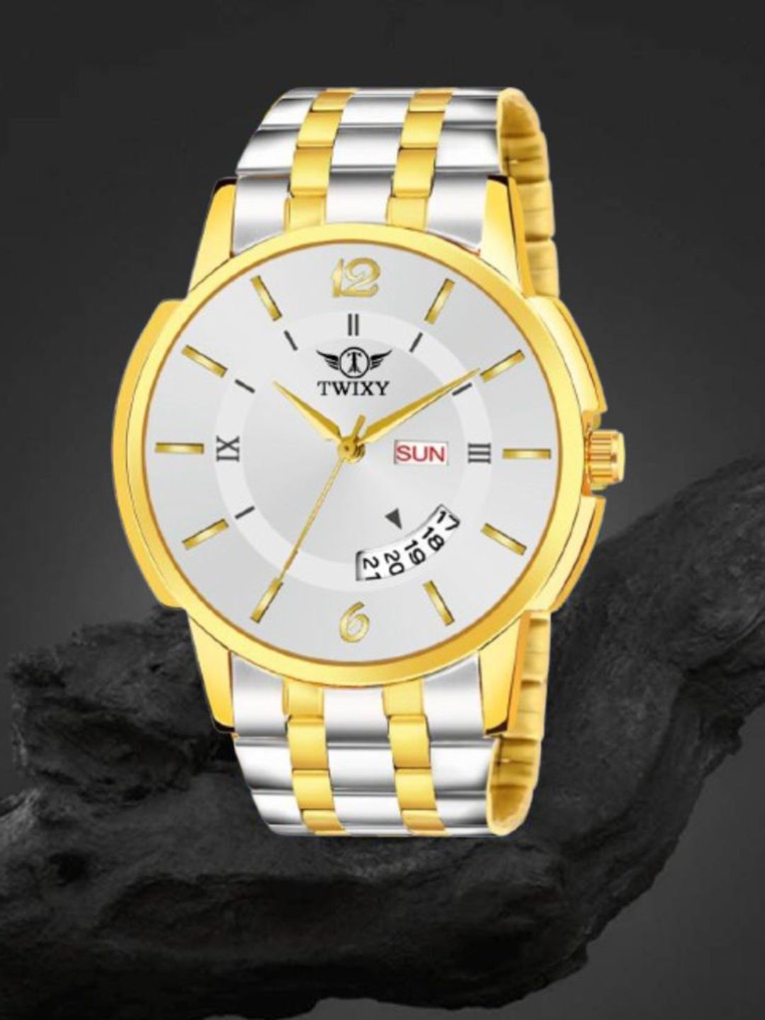 Buy TWIXY Men Brass Dial & Stainless Steel Straps Analogue Watch