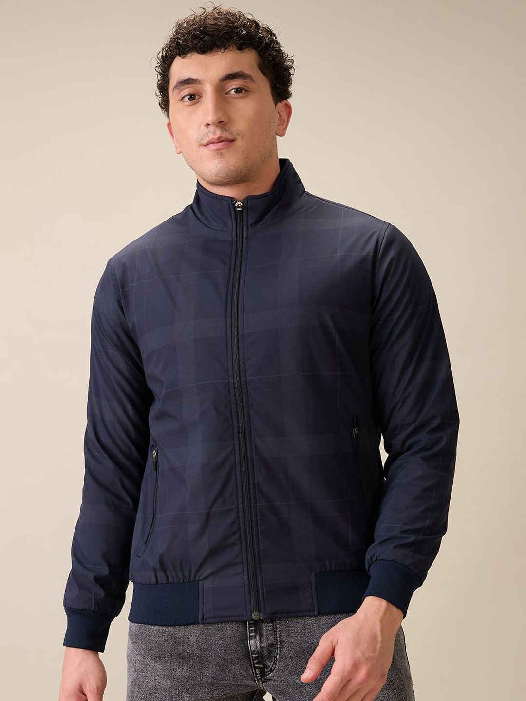 Parx Men Mock Collar Solid Bomber Jacket